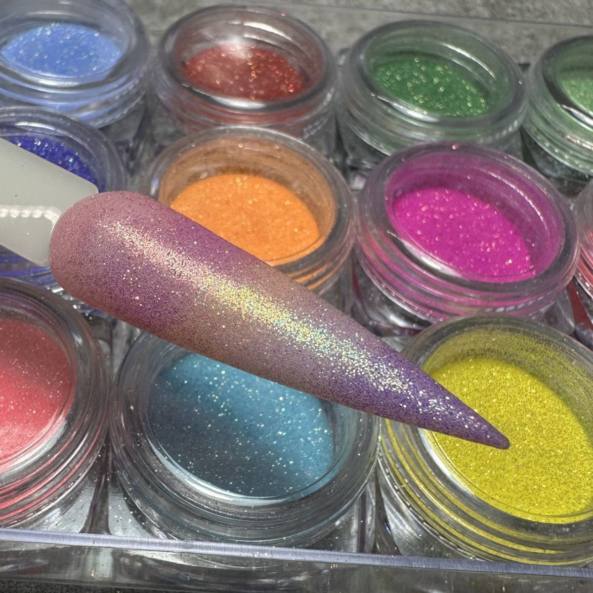 12 shades of Rainbow glitter 0,1 mm. 